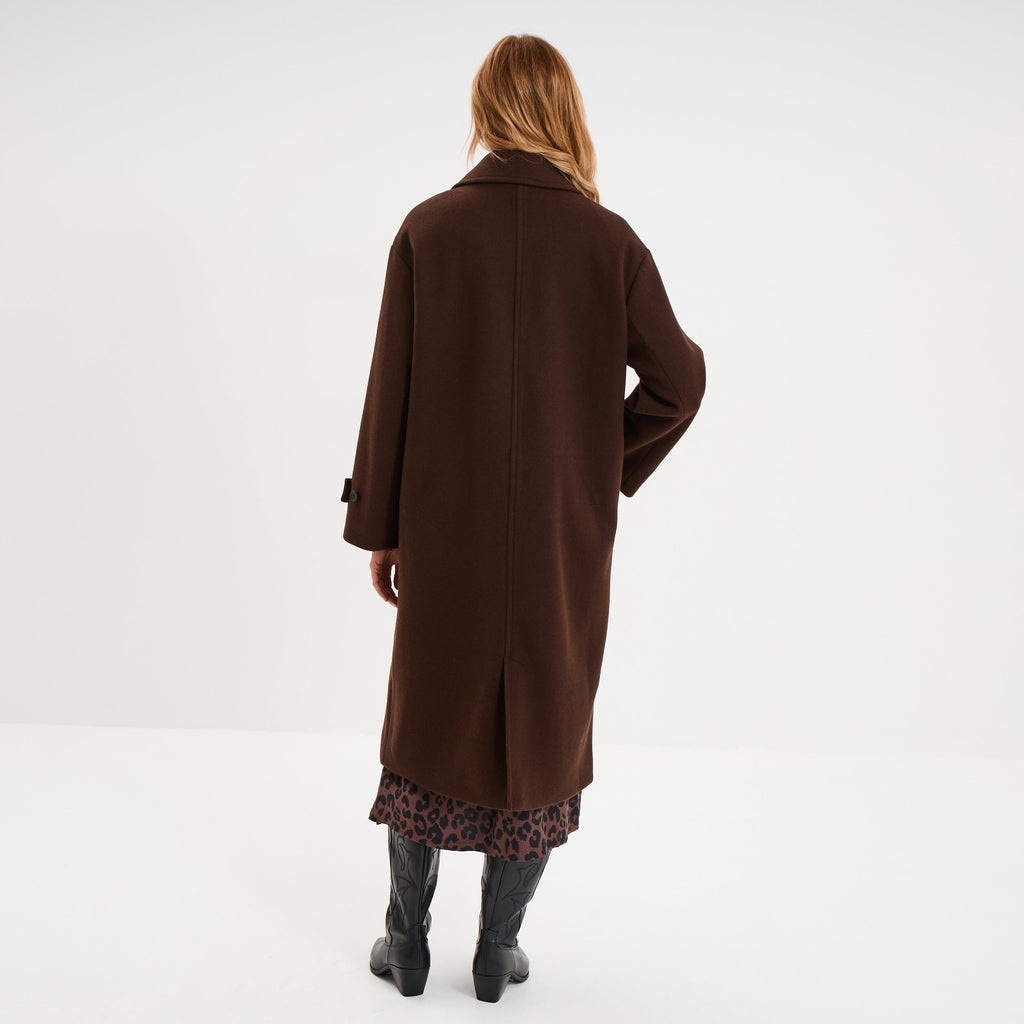 Manteau long boutonné marron foncé femme - 2