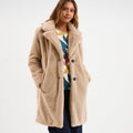 Manteau long fausse fourrure beige femme - 1