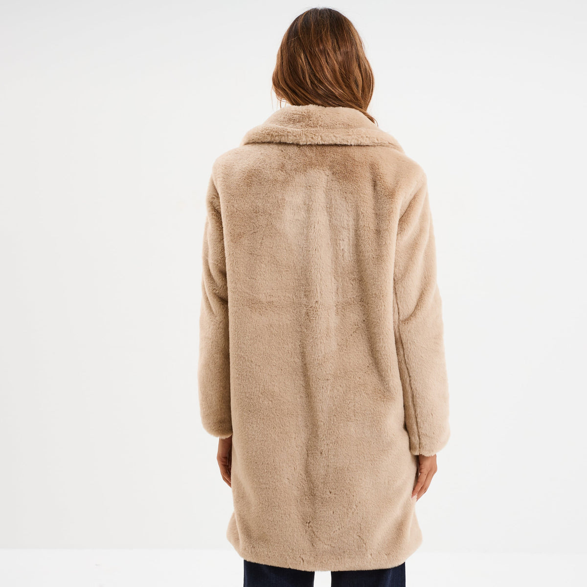 Manteau long fausse fourrure beige femme - 2