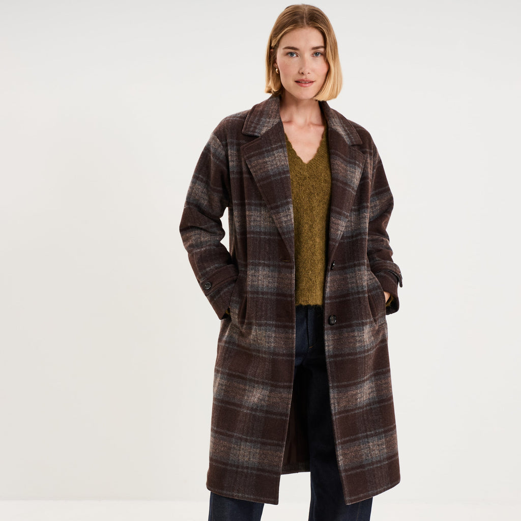 Manteau long oversize boutonné marron chocolat femme - 1