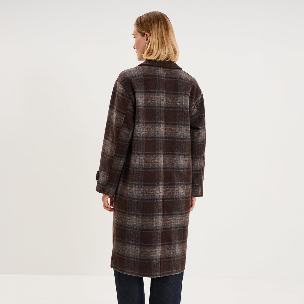 Manteau long oversize boutonné marron chocolat femme - 2