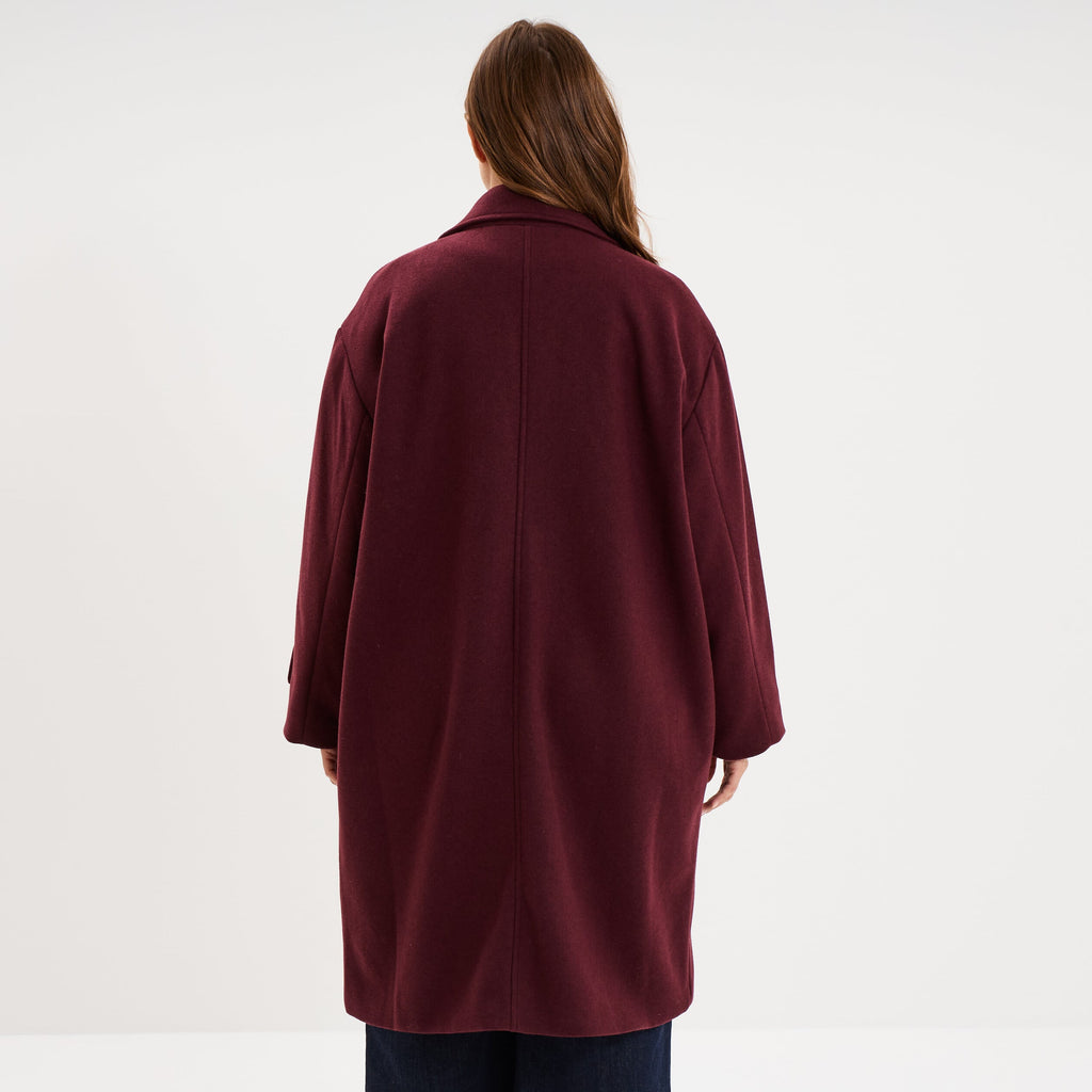Manteau long oversize boutonné violet foncé femme grande taille - 2