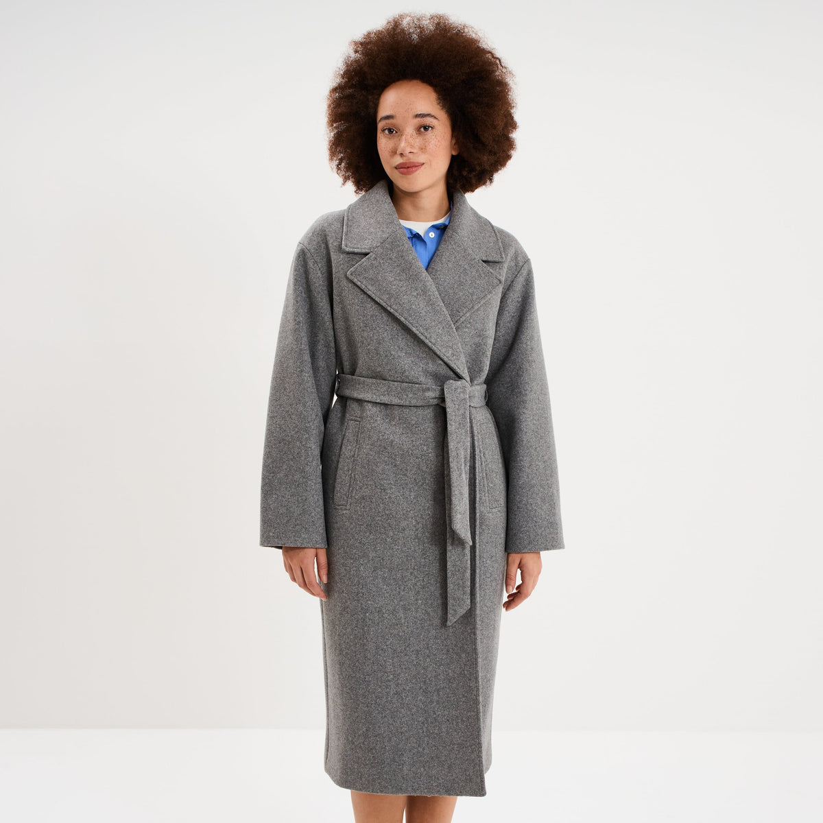 Manteau long oversize ceinturé marron foncé femme - 3