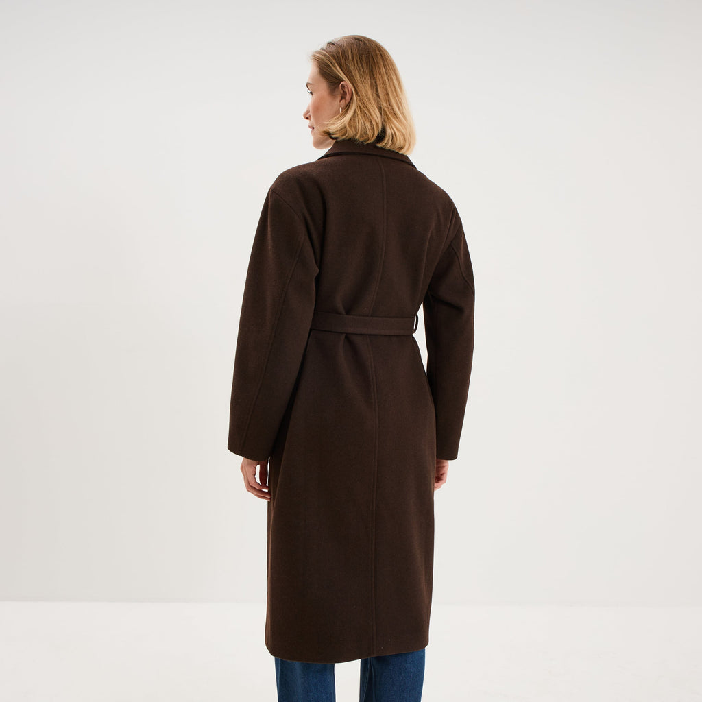 Manteau long oversize ceinturé marron foncé femme - 2