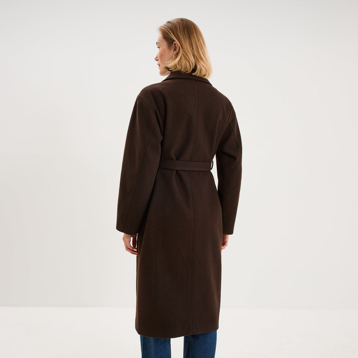 Manteau long oversize ceinturé marron foncé femme - 2