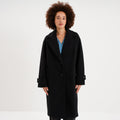 Manteau long oversize col tailleur noir femme - 1
