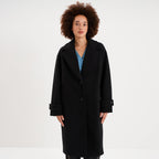 Manteau long oversize col tailleur noir femme - 1