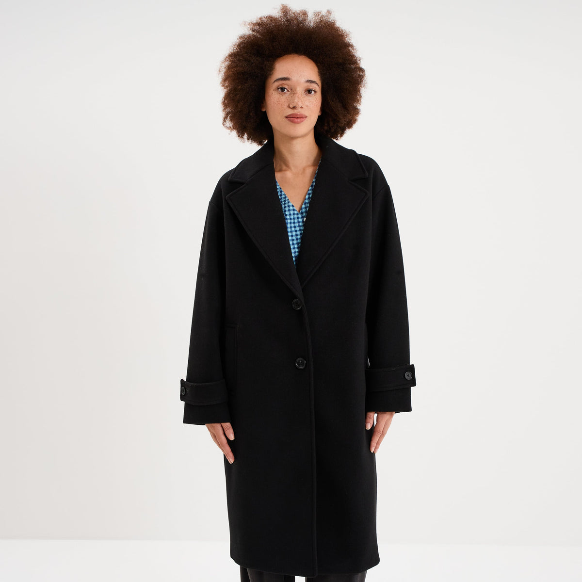 Manteau long oversize col tailleur noir femme - 1