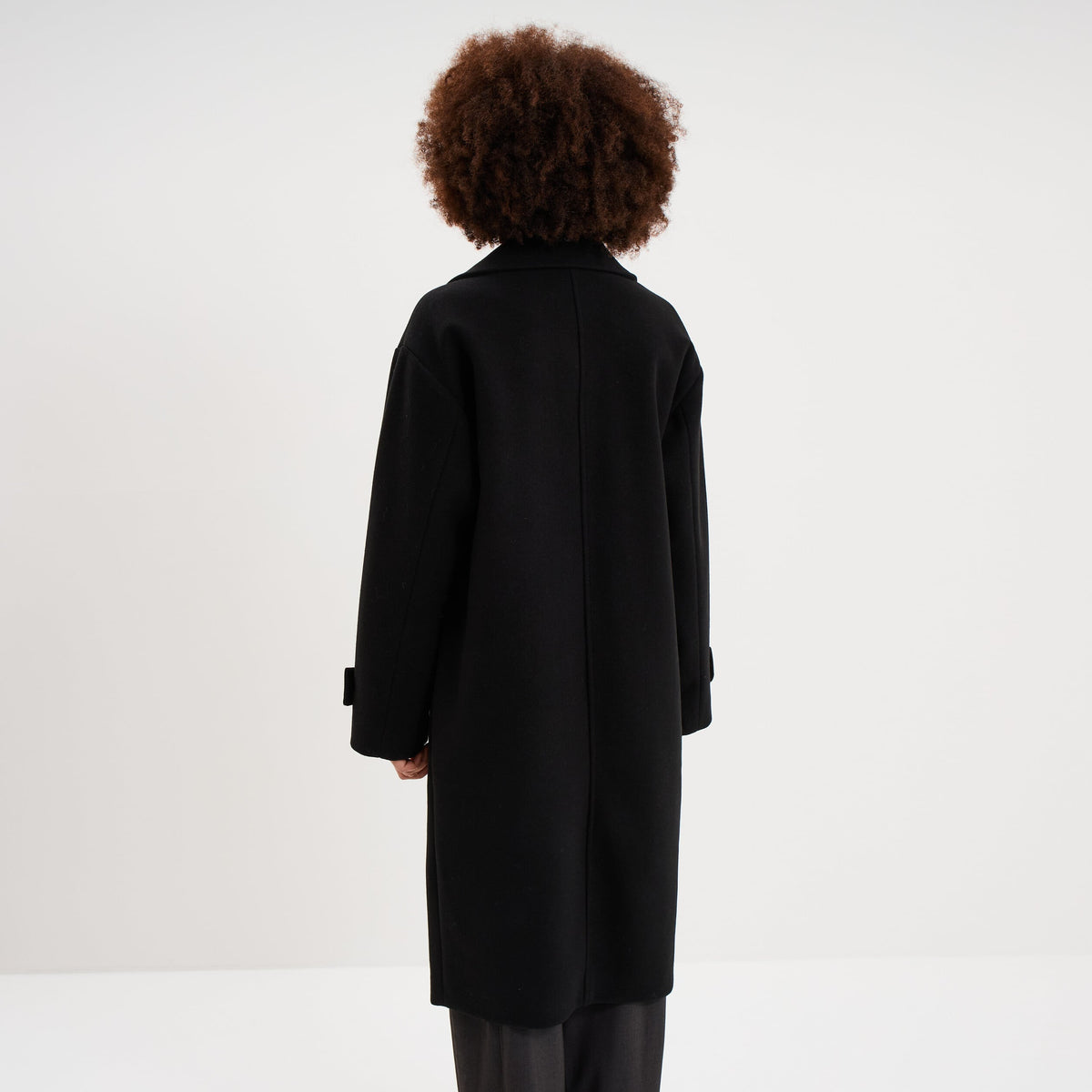 Manteau long oversize col tailleur noir femme - 2