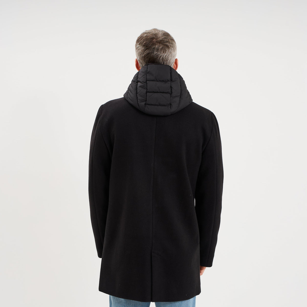 Manteau mi-long 3 en 1 à capuche noir homme - 2