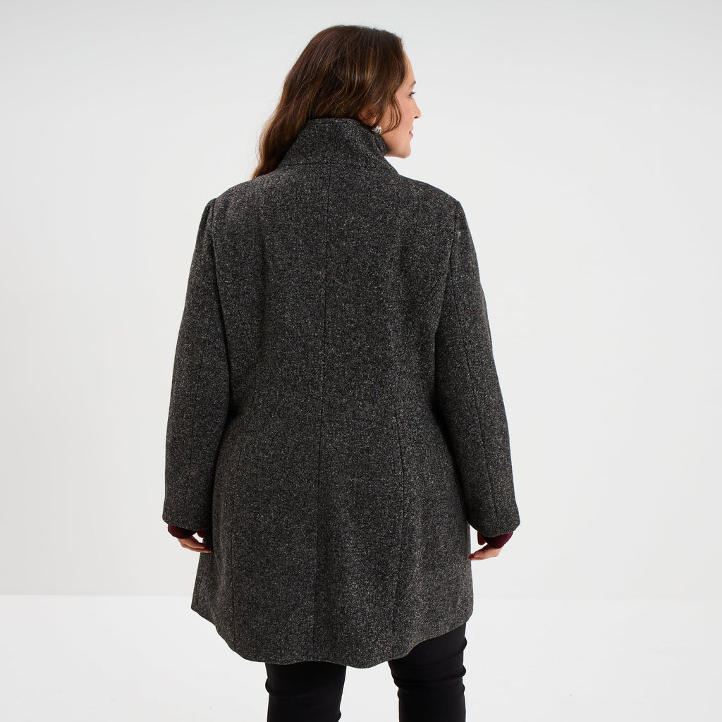 Manteau mi-long boutonné gris foncé femme grande taille - 2