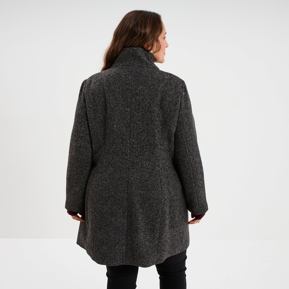 Manteau mi-long boutonné gris foncé femme grande taille - 2