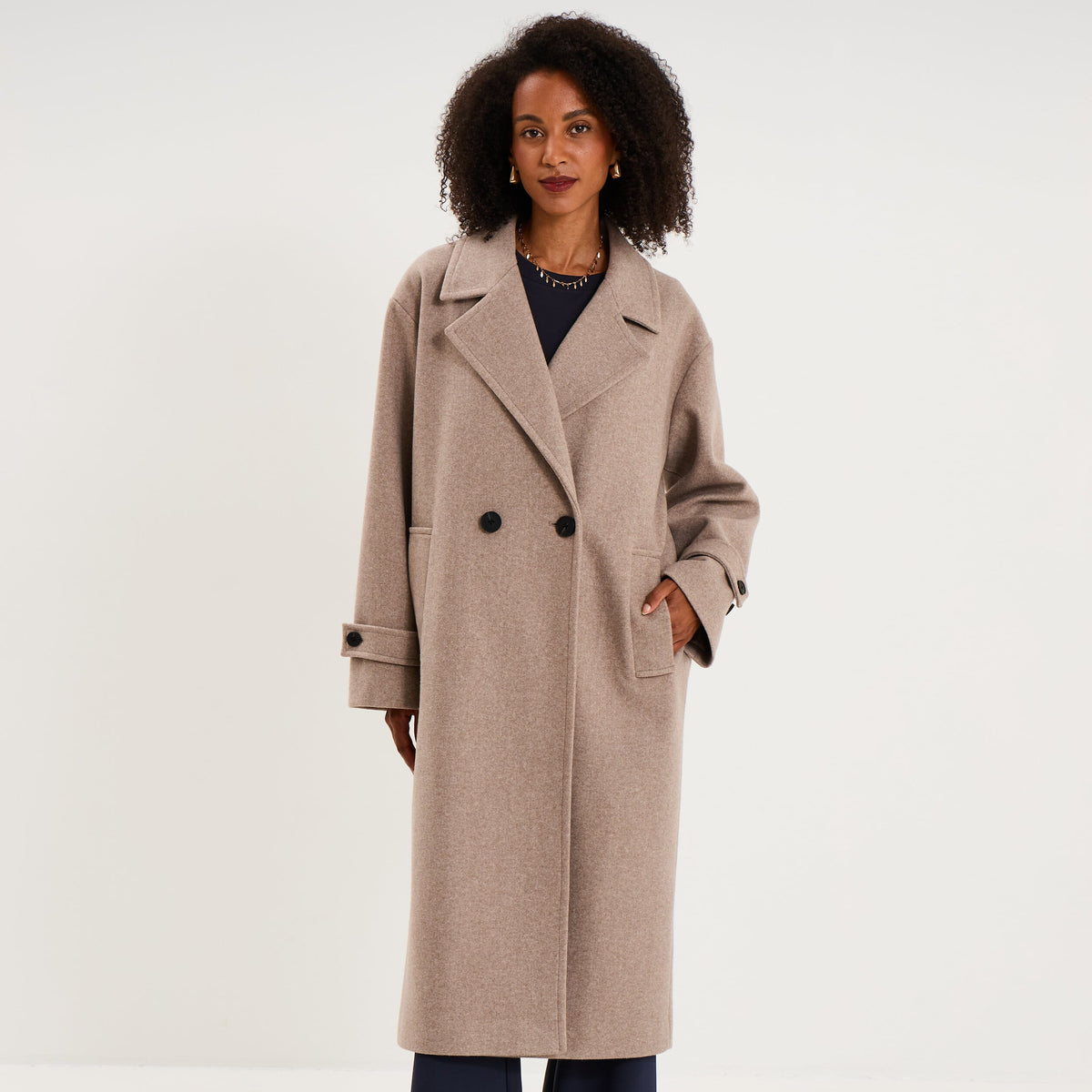 Manteau oversize double boutons long violet foncé femme - 3