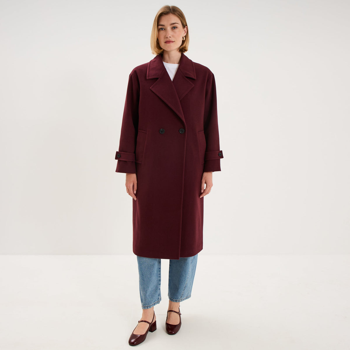 Manteau oversize double boutons long violet foncé femme - 1