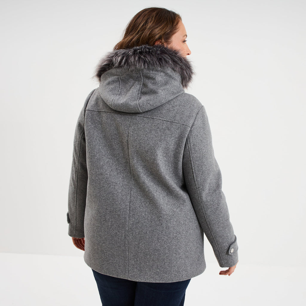 Manteau zippé à capuche fausse fourrure gris femme grande taille - 2