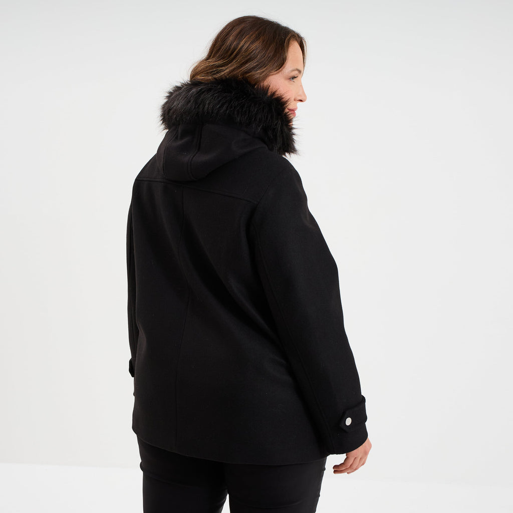 Manteau zippé à capuche fausse fourrure gris femme grande taille - 4