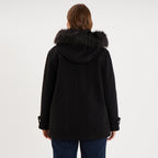 Manteau zippé capuche fausse fourrure noir femme grande taille - 2