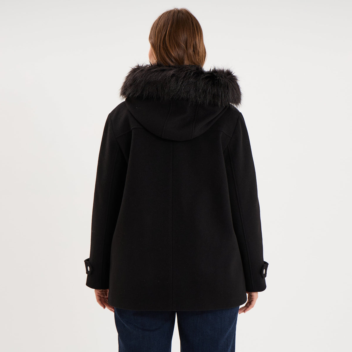 Manteau zippé capuche fausse fourrure noir femme grande taille - 2