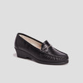 Mocassins en cuir compensés pied large noir femme - 1