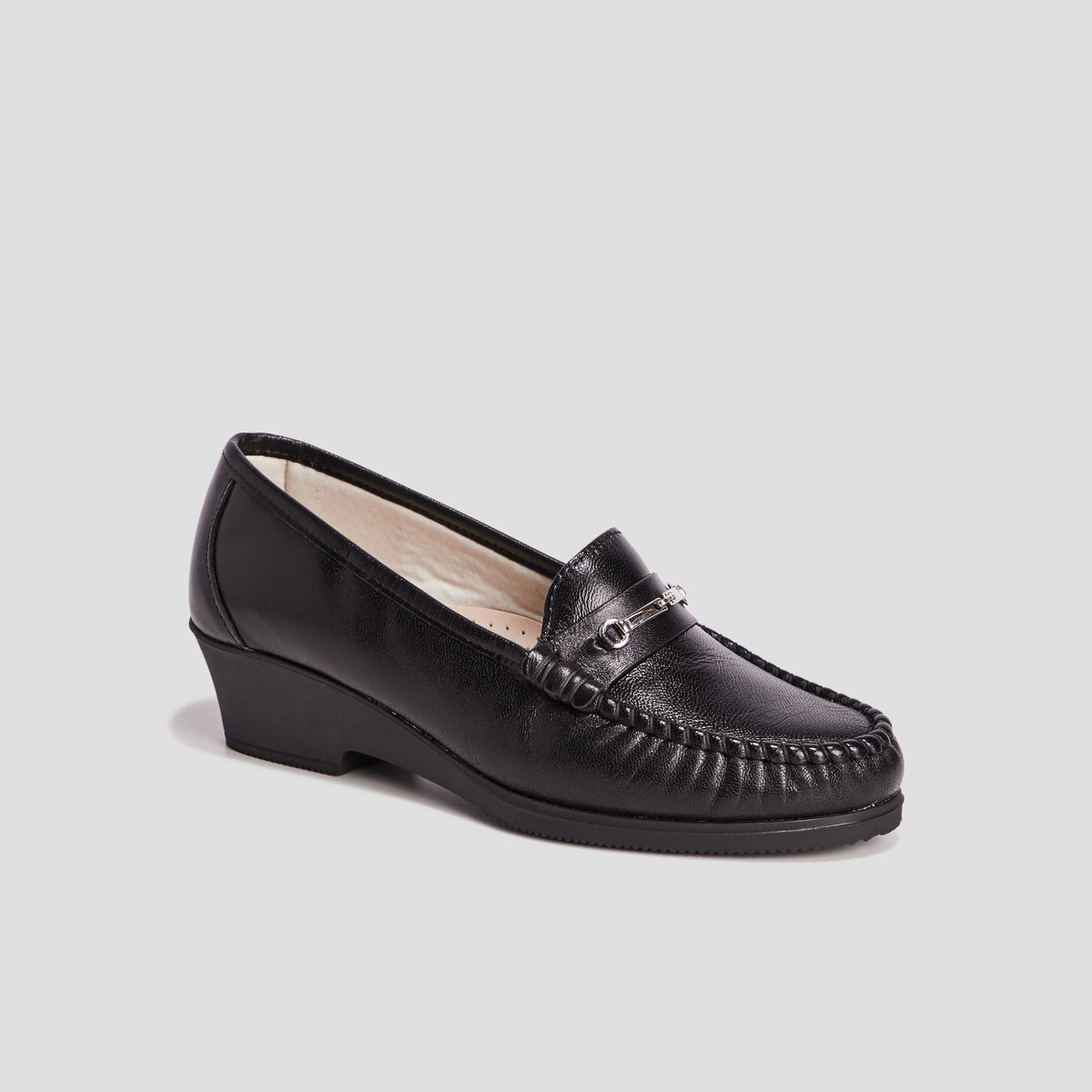 Mocassins en cuir compensés pied large noir femme - 1
