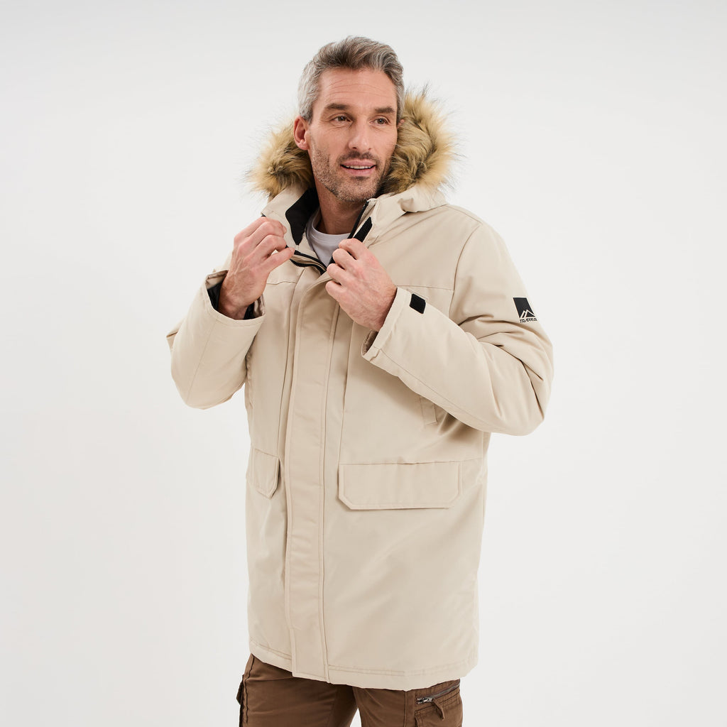 Parka à capuche fausse fourrure gris argent homme - 1