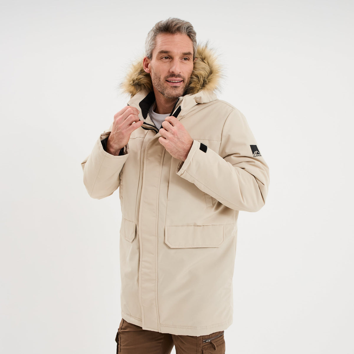 Parka à capuche fausse fourrure gris argent homme - 1