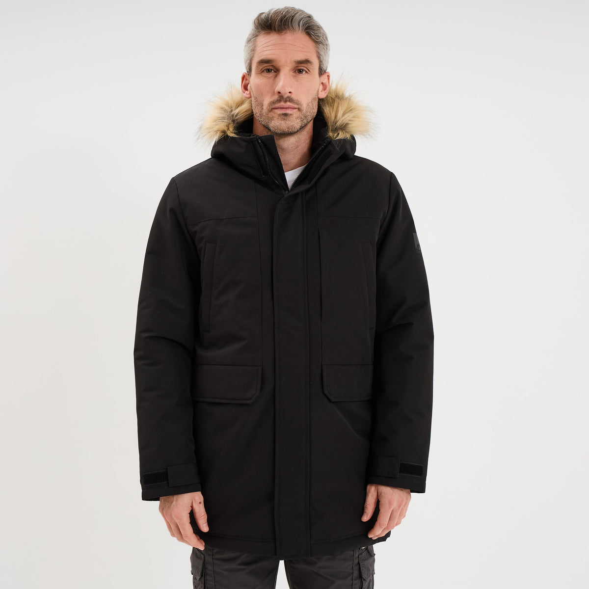 Parka à capuche fausse fourrure gris argent homme - 5