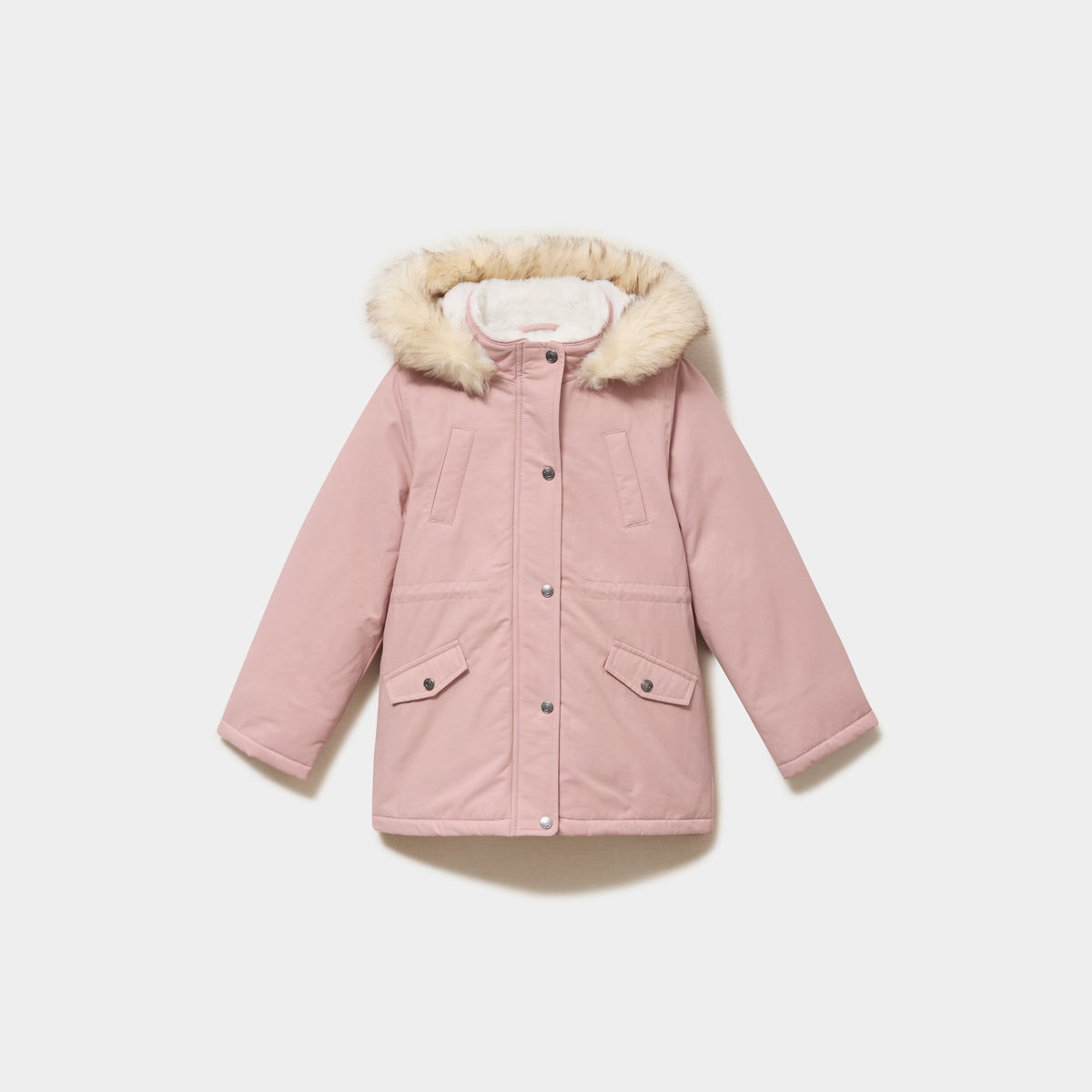 Parka à capuche fausse fourrure rose poudrée fille - 1