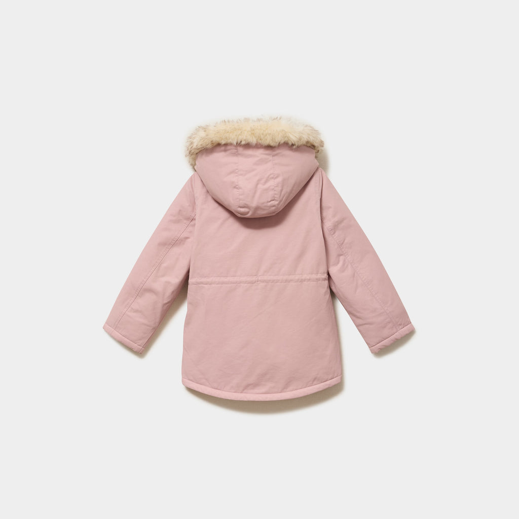 Parka à capuche fausse fourrure rose poudrée fille - 2
