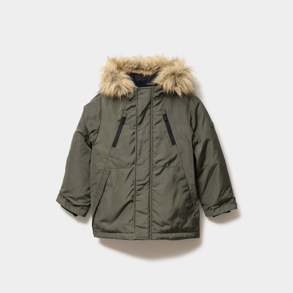 Parka à capuche fausse fourrure vert kaki garçon - 1