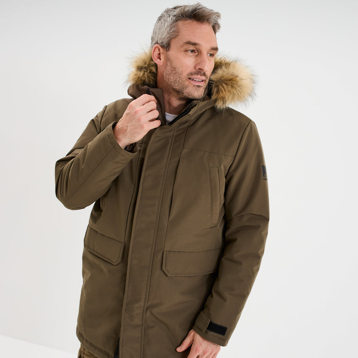 Parka à capuche fausse fourrure gris argent homme - 3