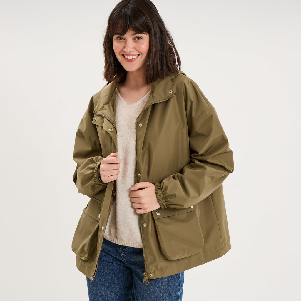 Parka à capuche taille à coulisse taupe femme - 1
