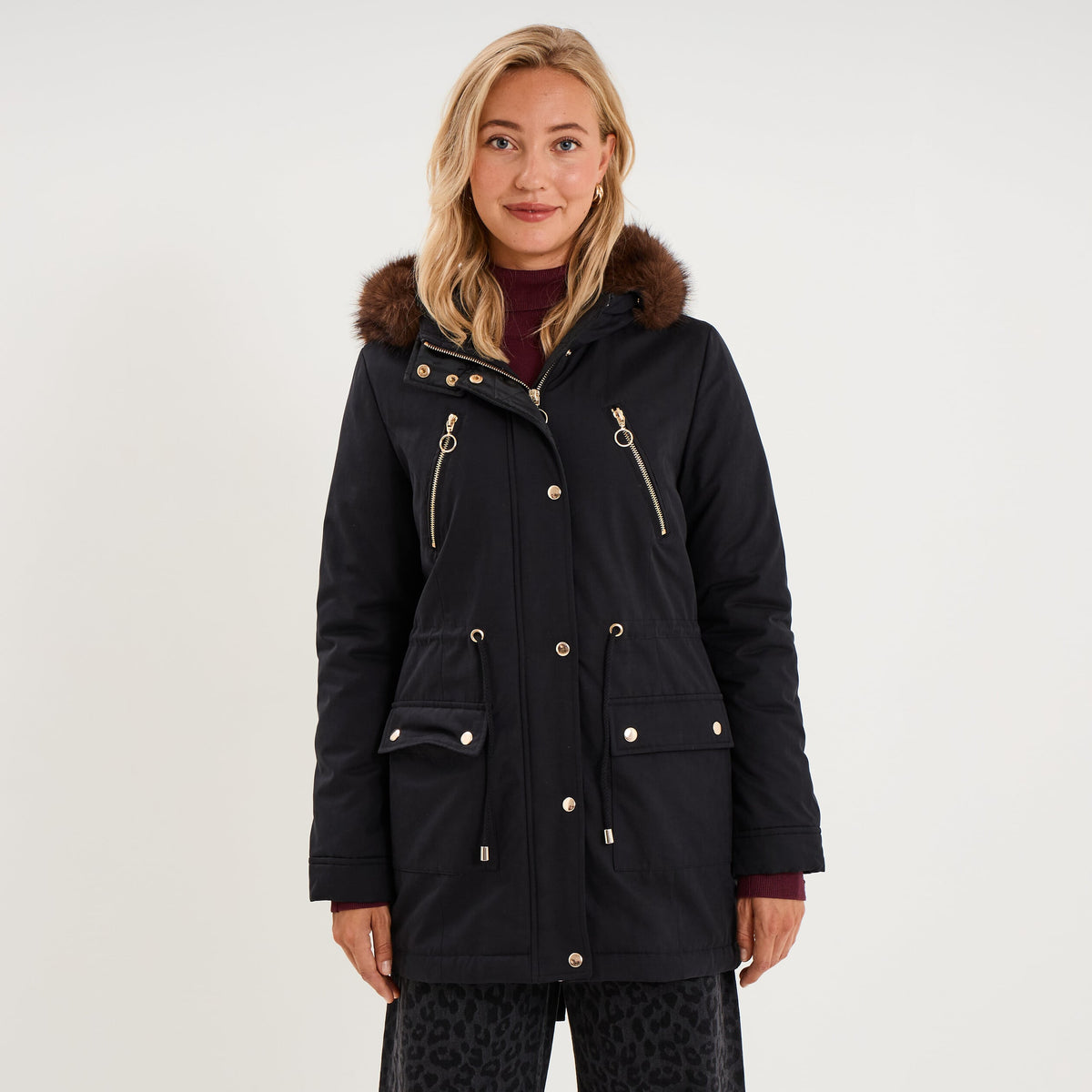 Parka cintrée capuche fausse fourrure vert kaki femme - 3