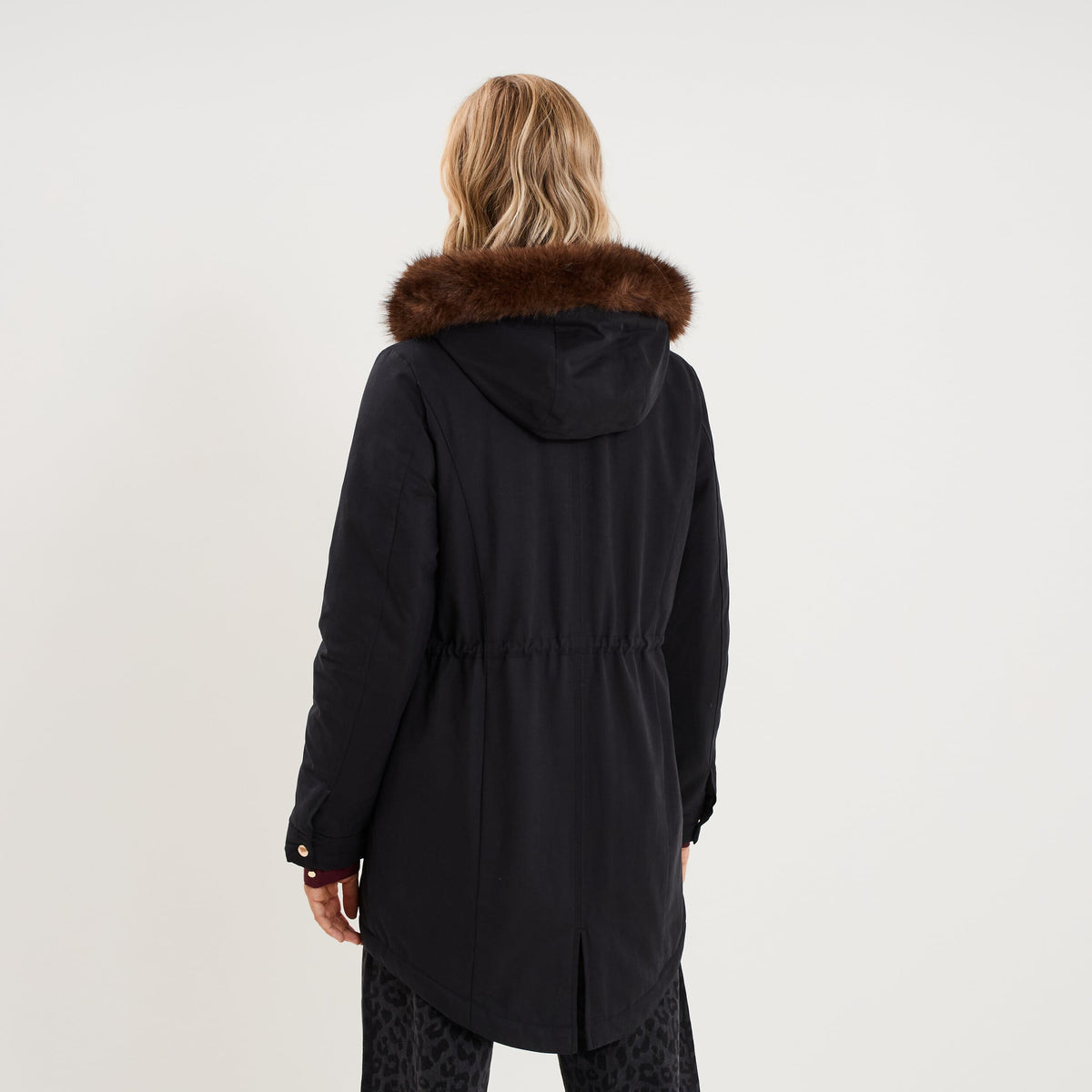 Parka cintrée capuche fausse fourrure vert kaki femme - 4