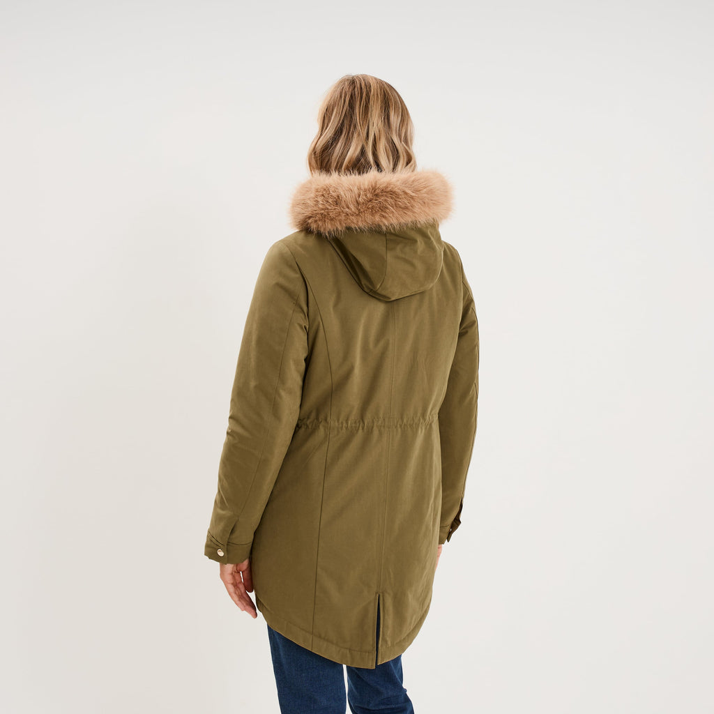 Parka cintrée capuche fausse fourrure vert kaki femme - 2
