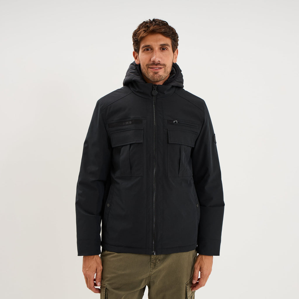 Parka courte déperlante à capuche noir homme - 1