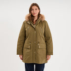 Parka déperlante capuche fausse fourrure vert kaki femme grande taille - 1