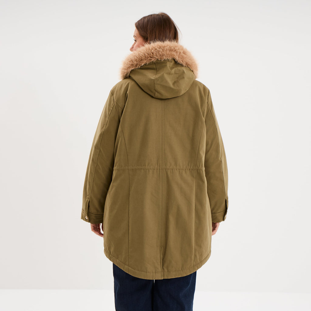 Parka déperlante capuche fausse fourrure vert kaki femme grande taille - 2