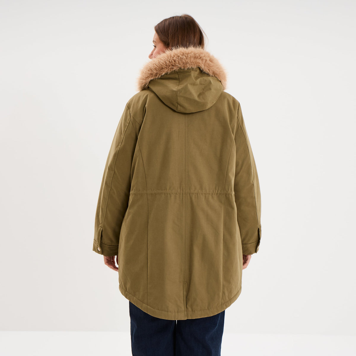 Parka déperlante capuche fausse fourrure vert kaki femme grande taille - 2