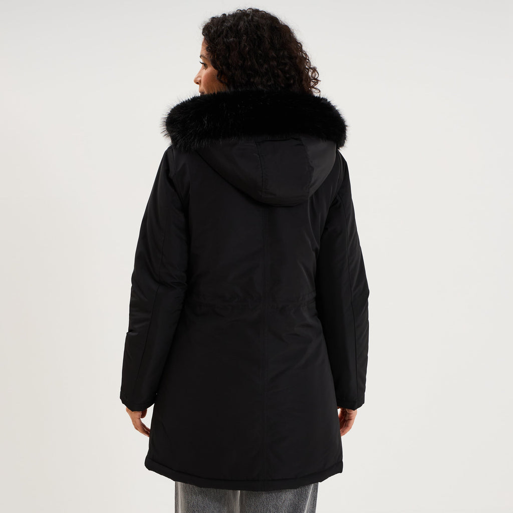 Parka fourrée à capuche fausse fourrure noir femme - 2