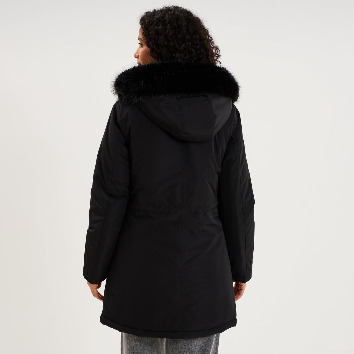 Parka fourrée à capuche fausse fourrure noir femme - 2