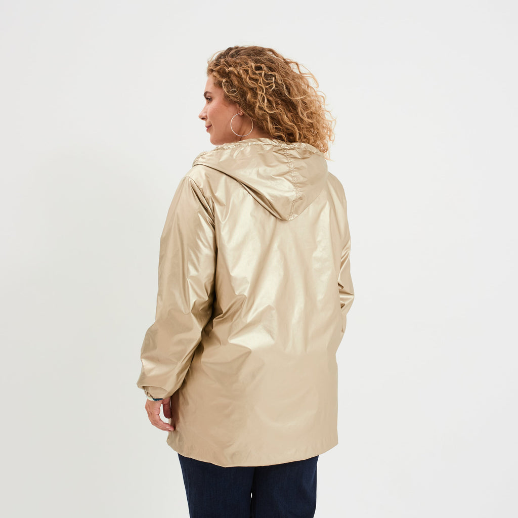 Parka imperméable à capuche jaune or femme grande taille - 2
