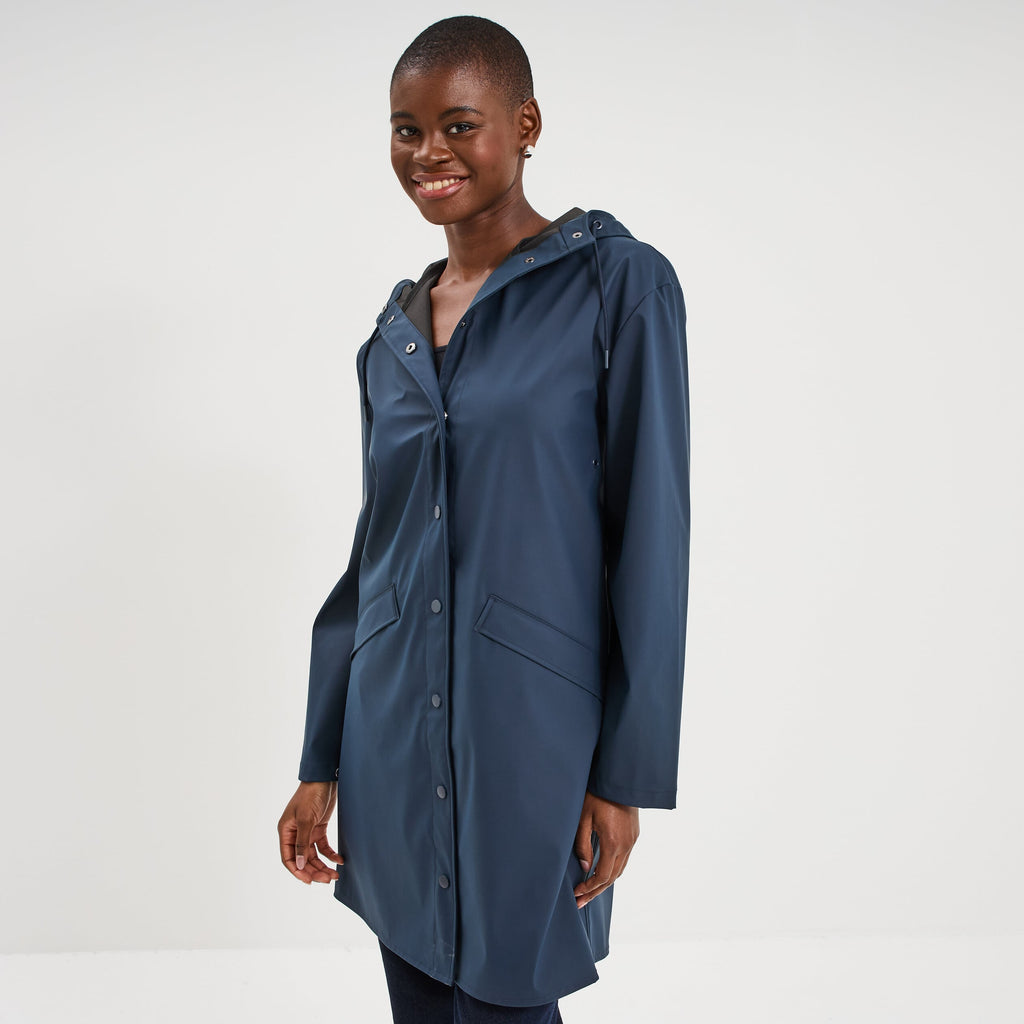 Parka imperméable coupe-vent à capuche bleu marine femme - 1
