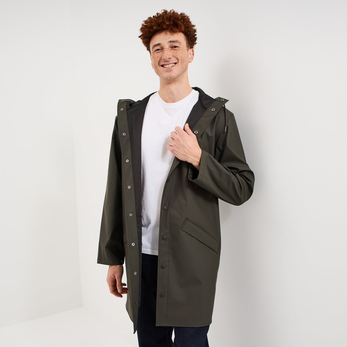 Parka imperméable coupe-vent à capuche vert kaki homme - 1
