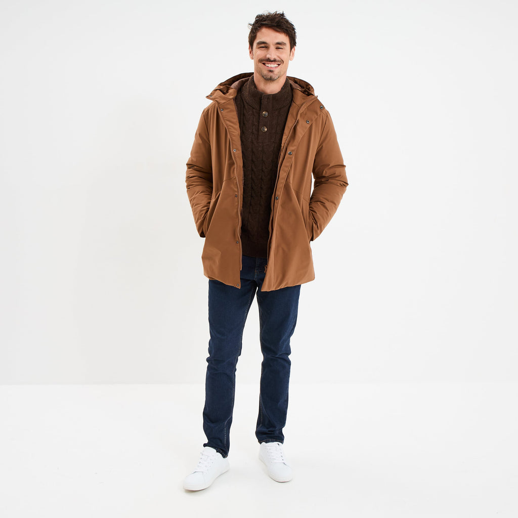 Parka mi-longue à capuche marron homme - 2