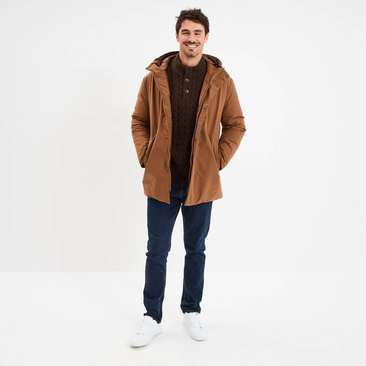 Parka mi-longue à capuche marron homme - 2