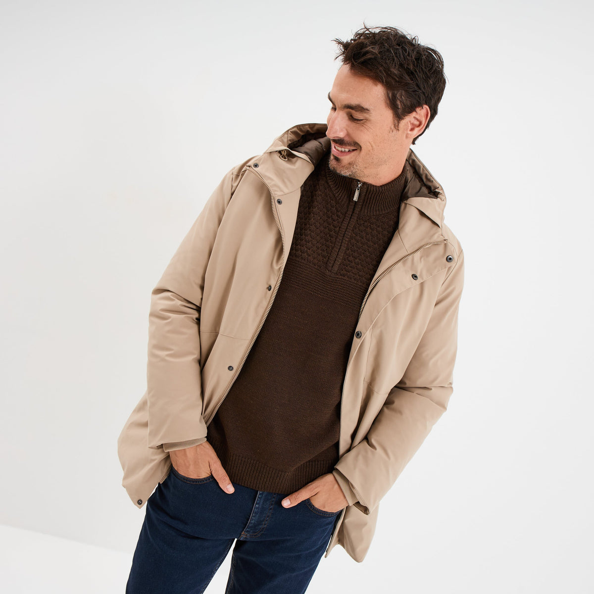 Parka mi-longue à capuche marron homme - 3