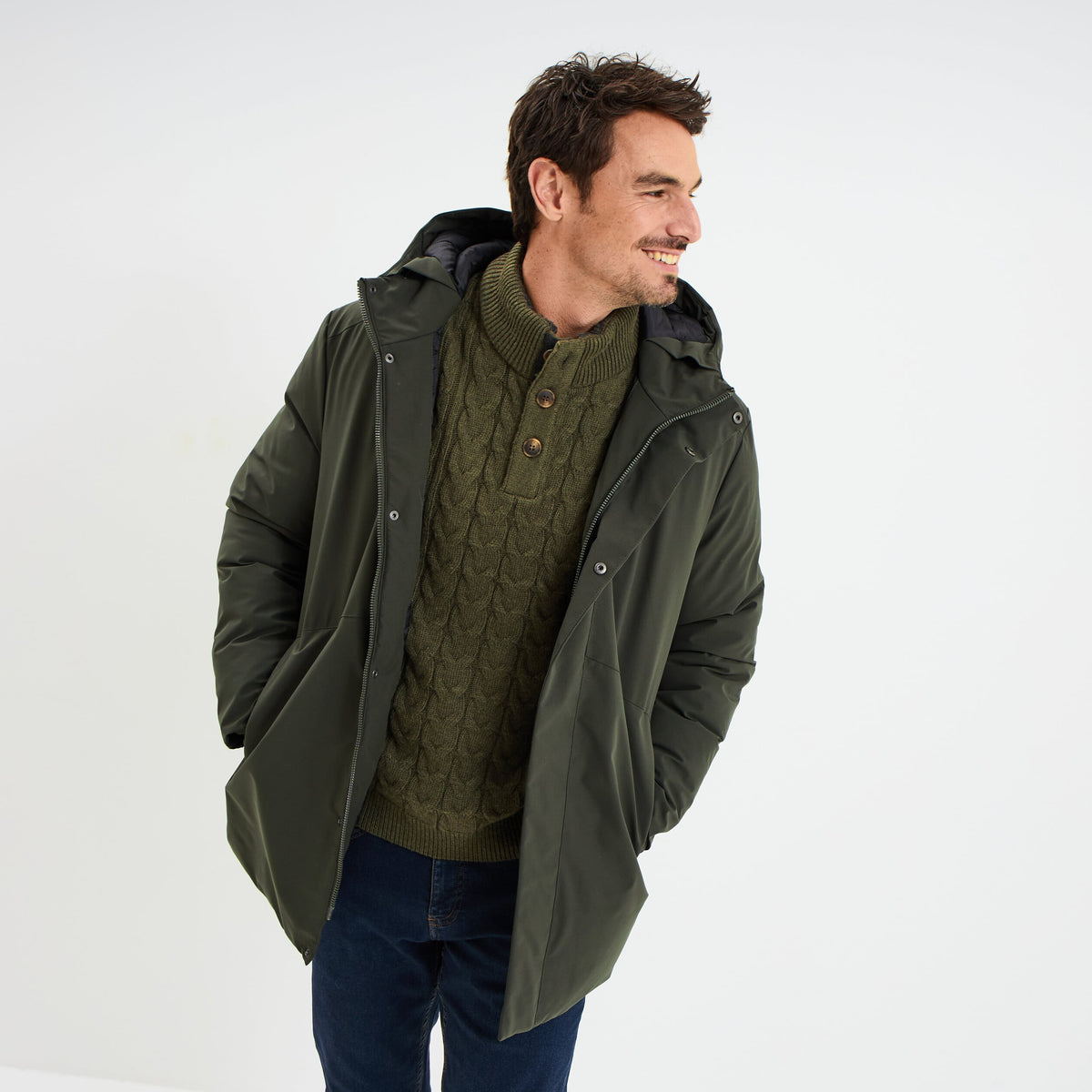 Parka mi-longue à capuche marron homme - 5