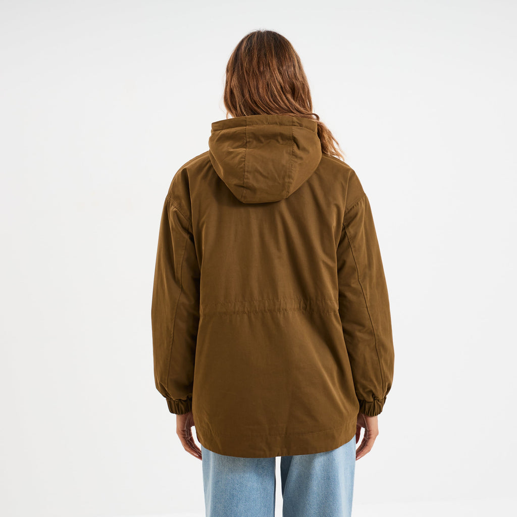 Parka oversize capuche doublée sherpa vert olive femme - 2
