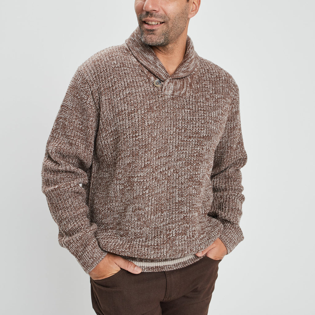 Pull col châle manches longues taupe homme - 1